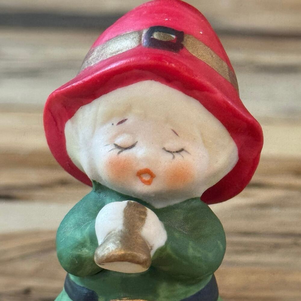 Vintage 1978 Jasco Merri-Bells Bisque Elf Playing Horn on Drum Christmas Bell - Picture 2 of 11